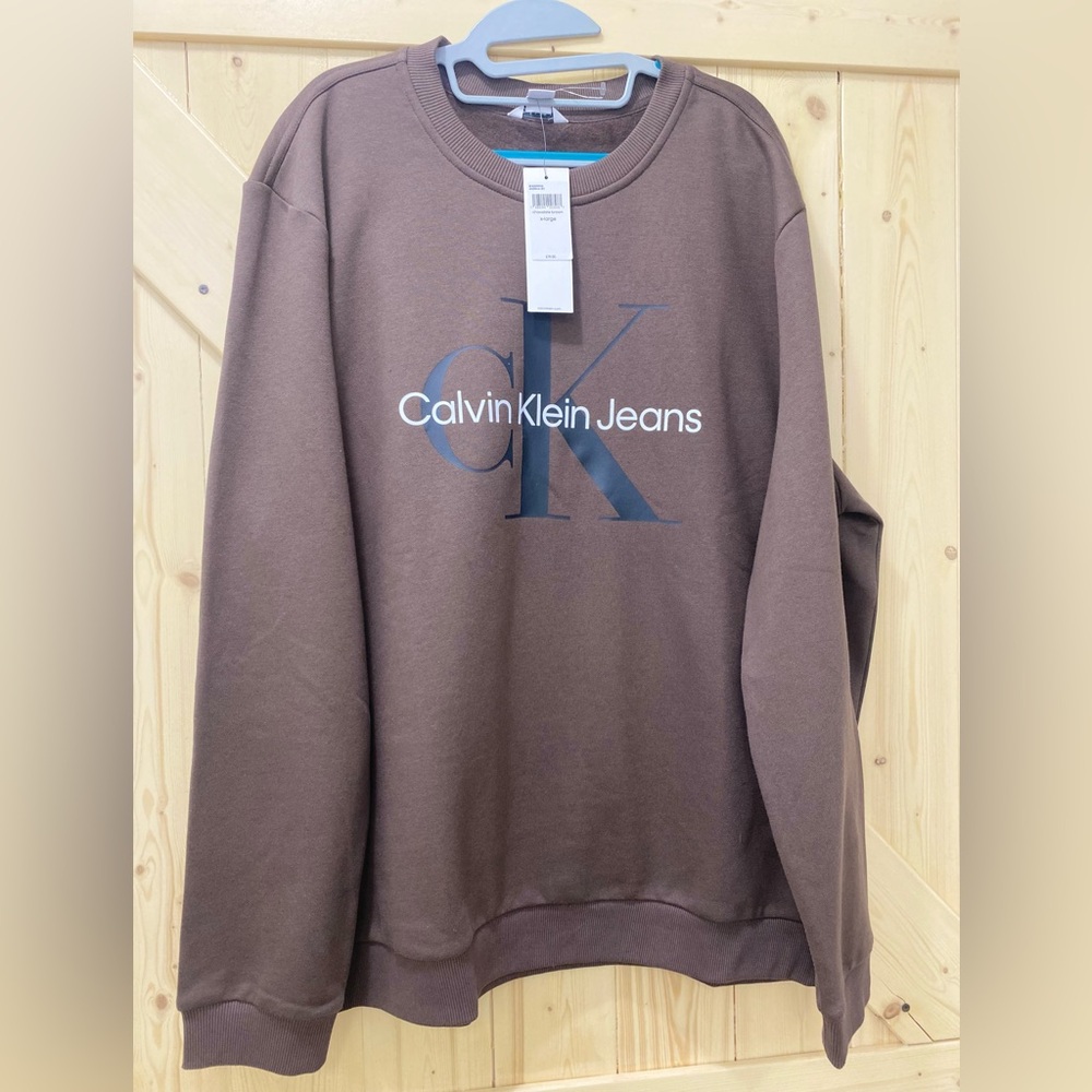 🔥🔥Calvin Klein Crewneck Chocolate Brown Cuffed LongSleeve Monogram Sweatshirt